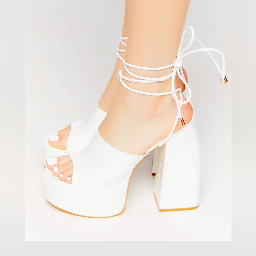 Faux Patent Leather Lace-Up Heels